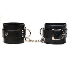 NEW FAUX LEATHER BLACK COSPLAY HANDCUFF BRACELETS